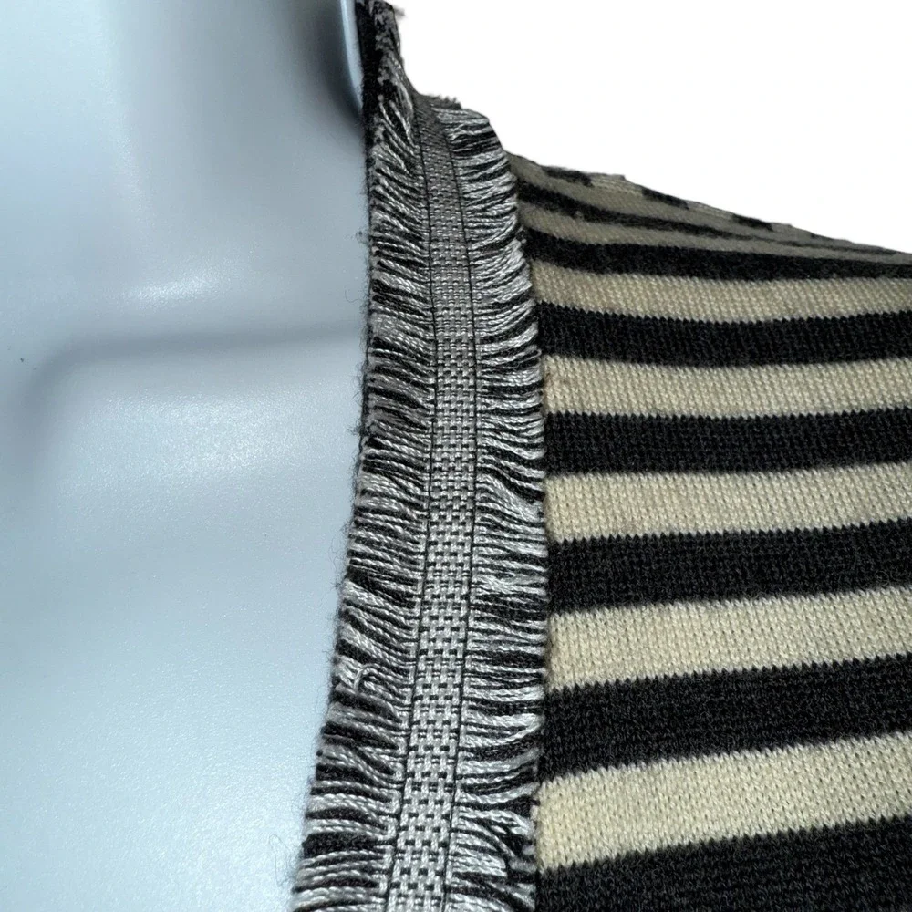 J. CREW‎ Harlow Wool Tan & Black Striped Fringe Trim Lightweight Cardigan Small